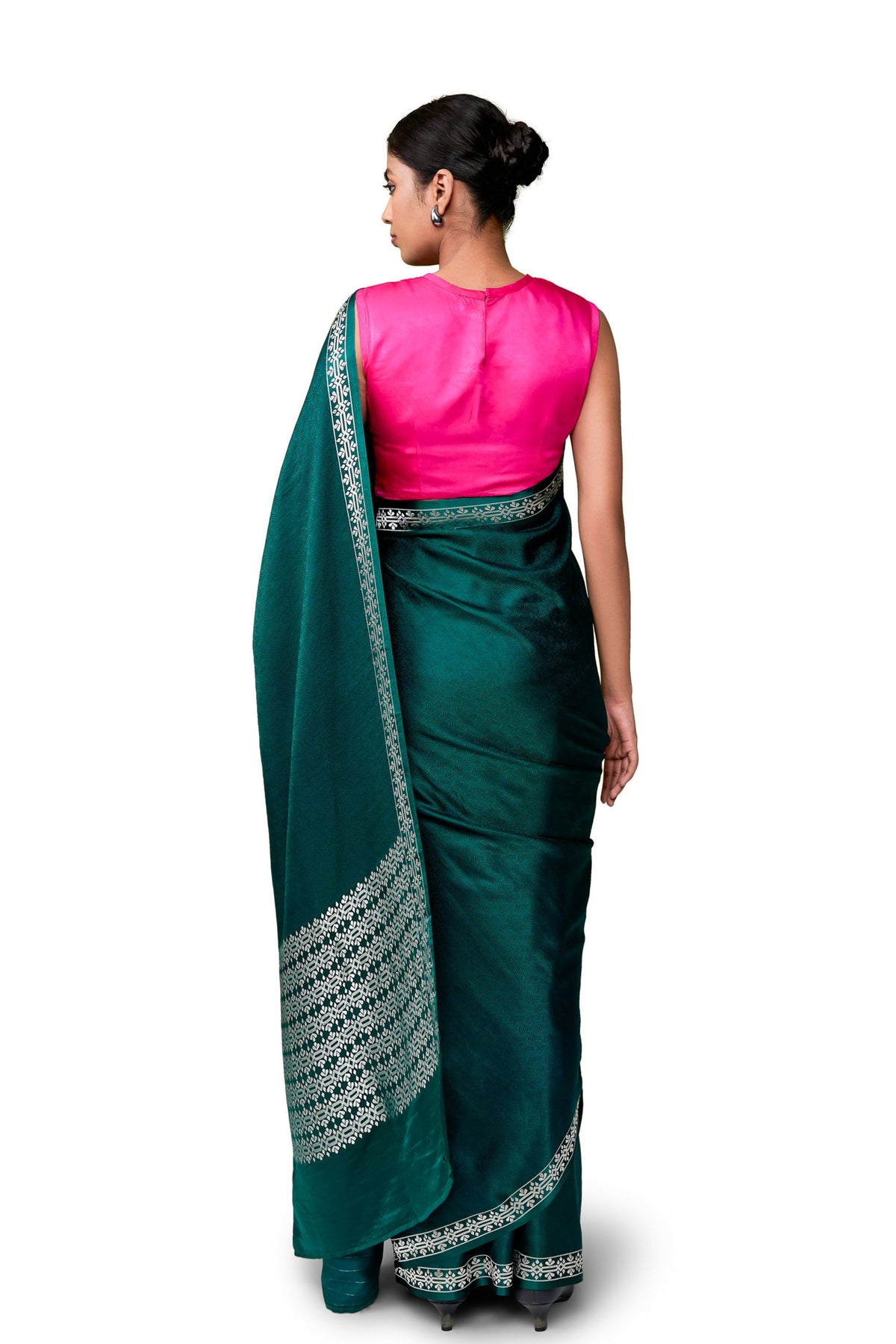 Bottle Green Gajji Satin Saree
