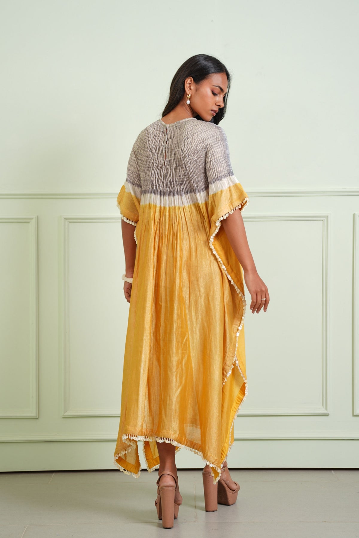 Yellow Shibori Tissue Kaftan