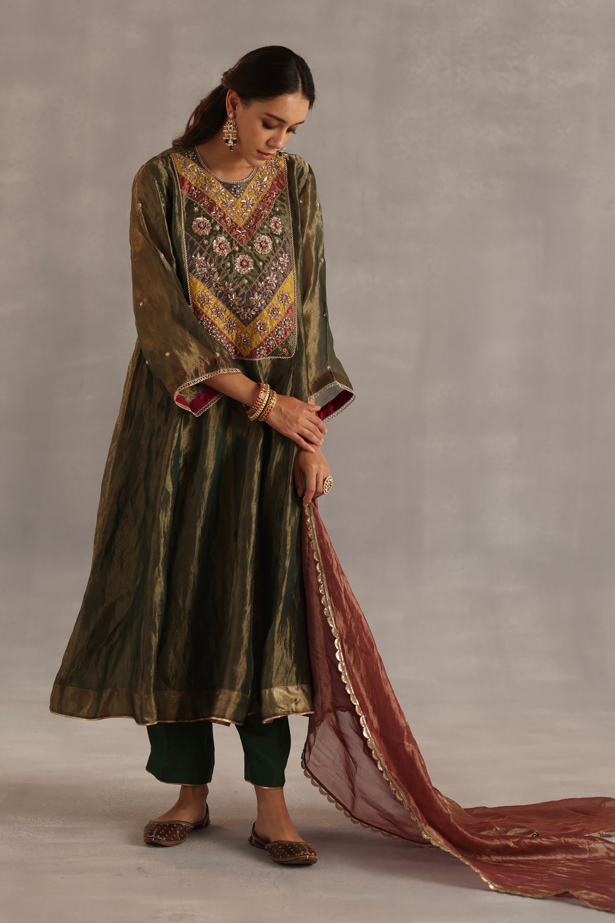 Navratna Olive Kurta Set