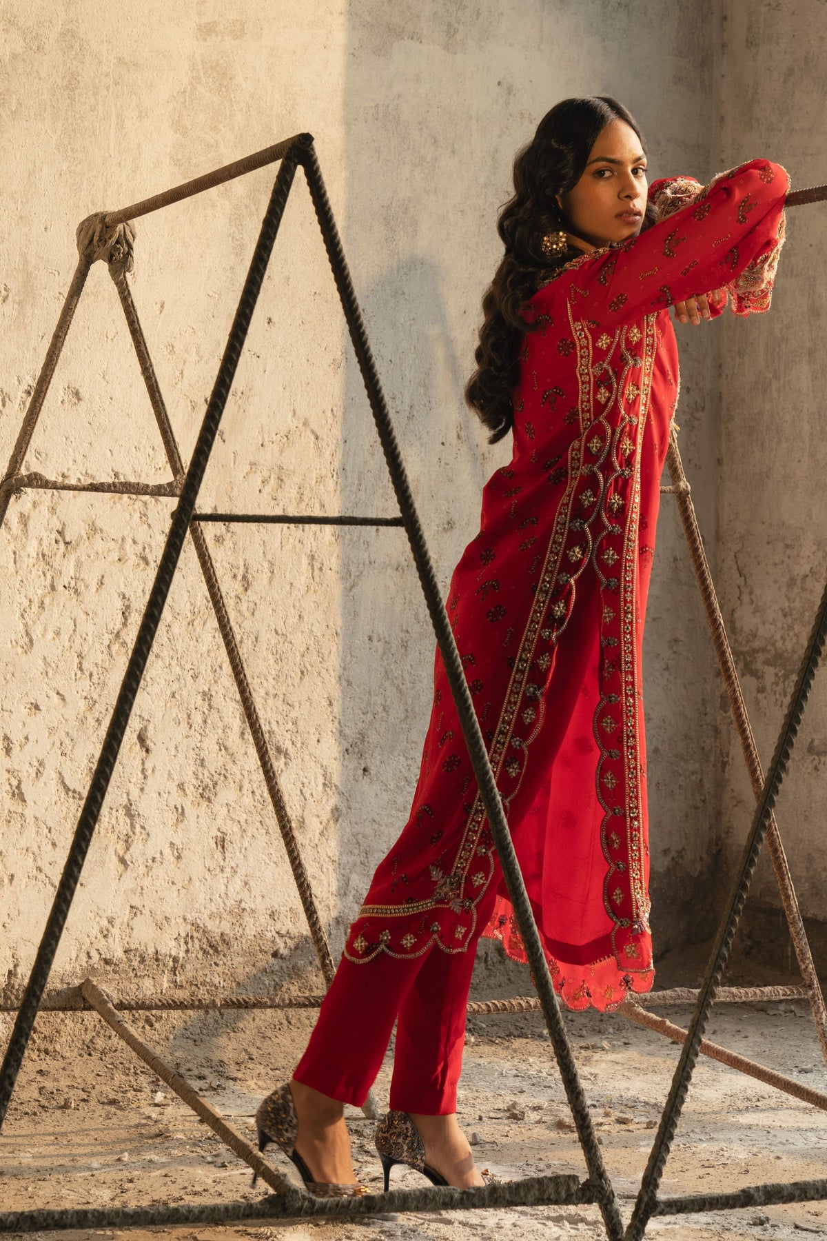 Tomato Red Printed Kurta Set