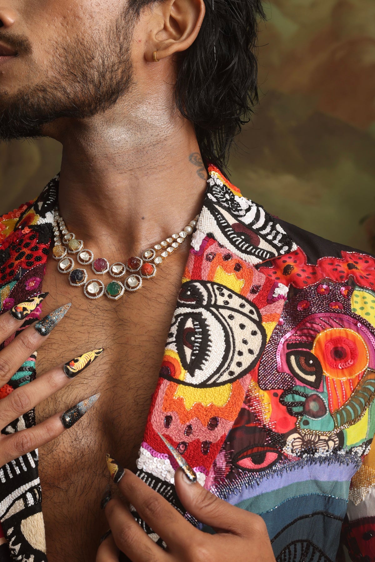 Multi Print Semi-Embroidered Blazer