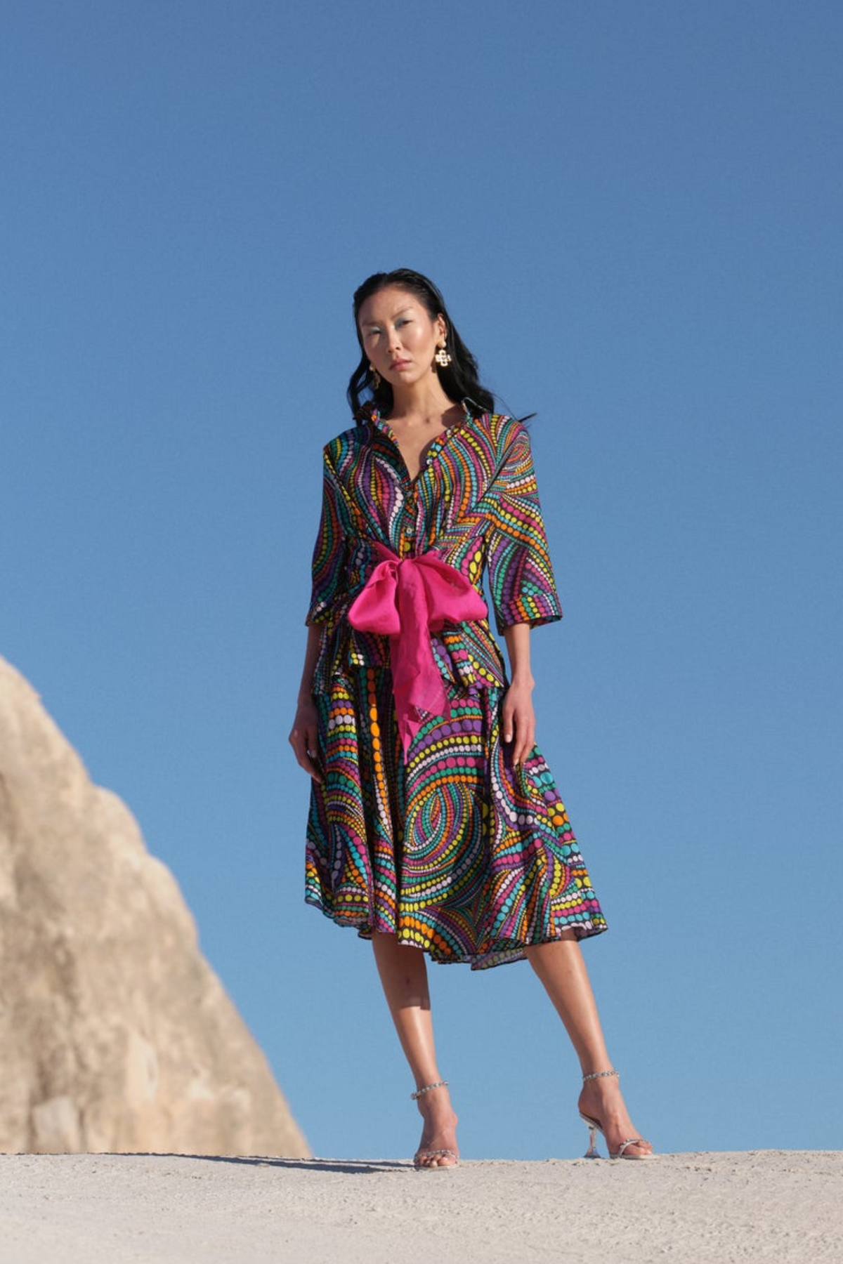 Boxy Shirt With Contrast Bow With Skirt