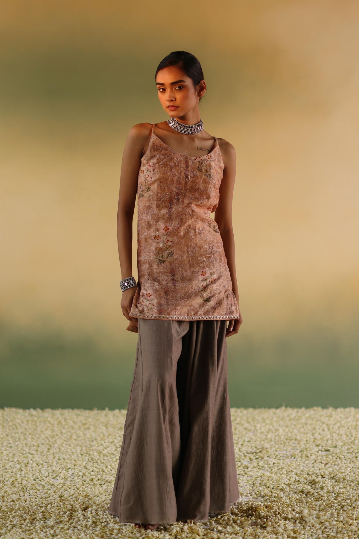 Nanda Peach Sharara Set
