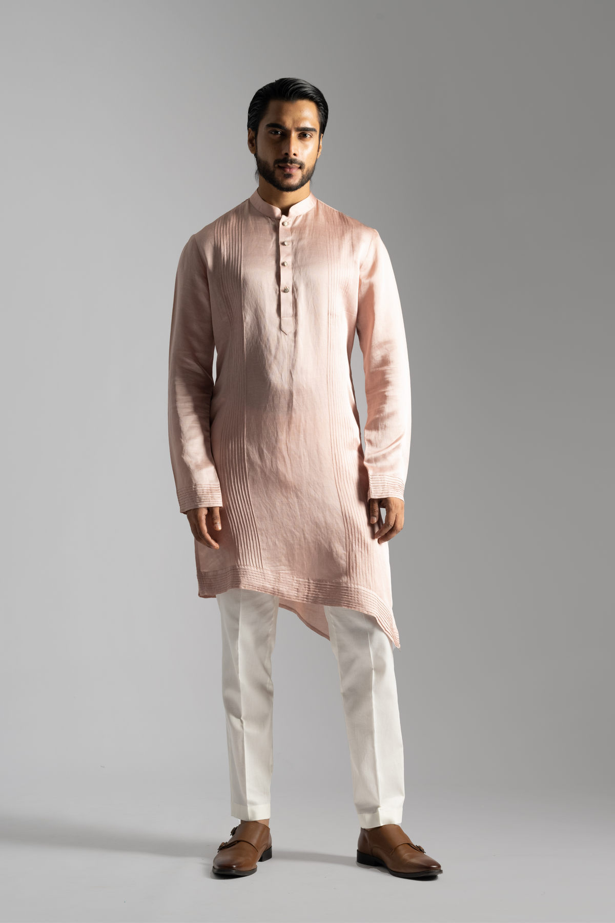 Pink Linen Satin Kurta Set
