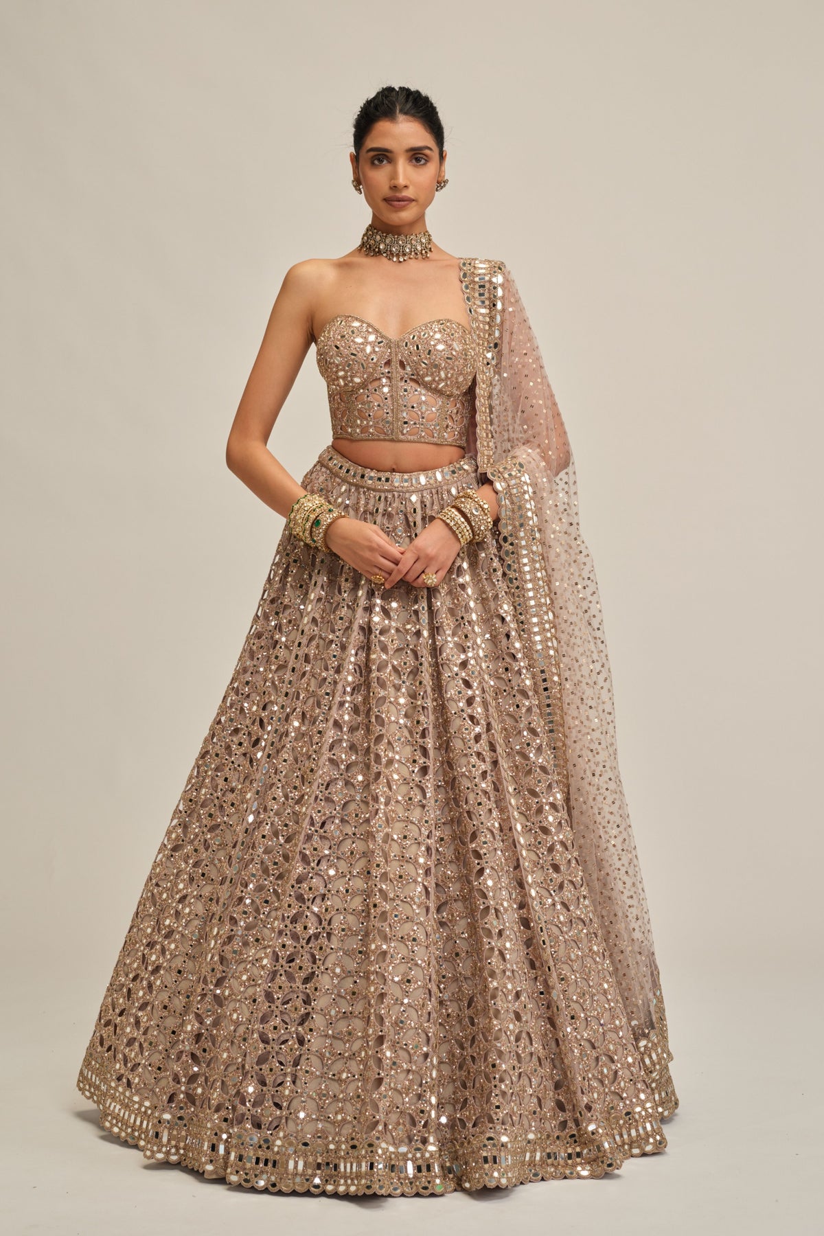 Ash Pink Cutwork Lehenga Set