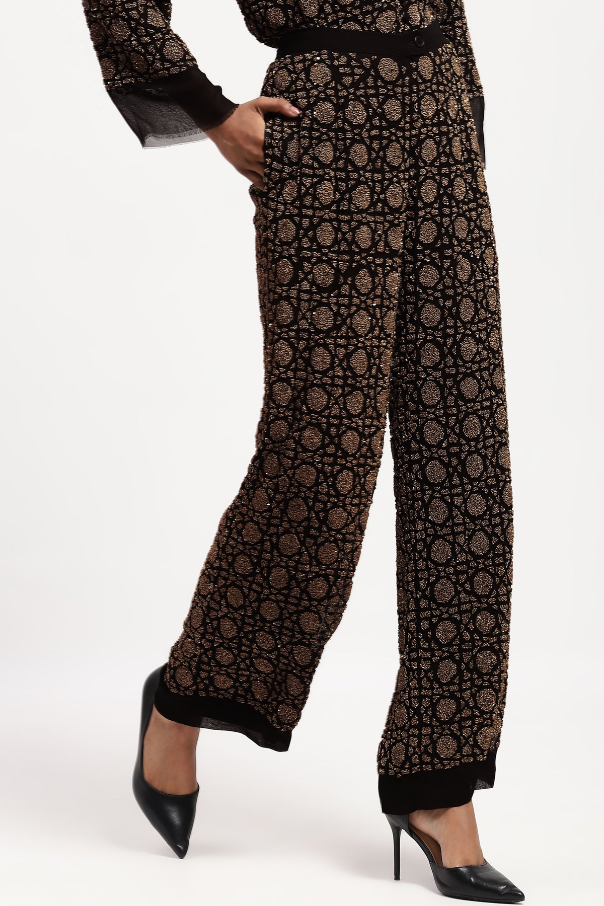 Embellished Wicker Pattern Trouser
