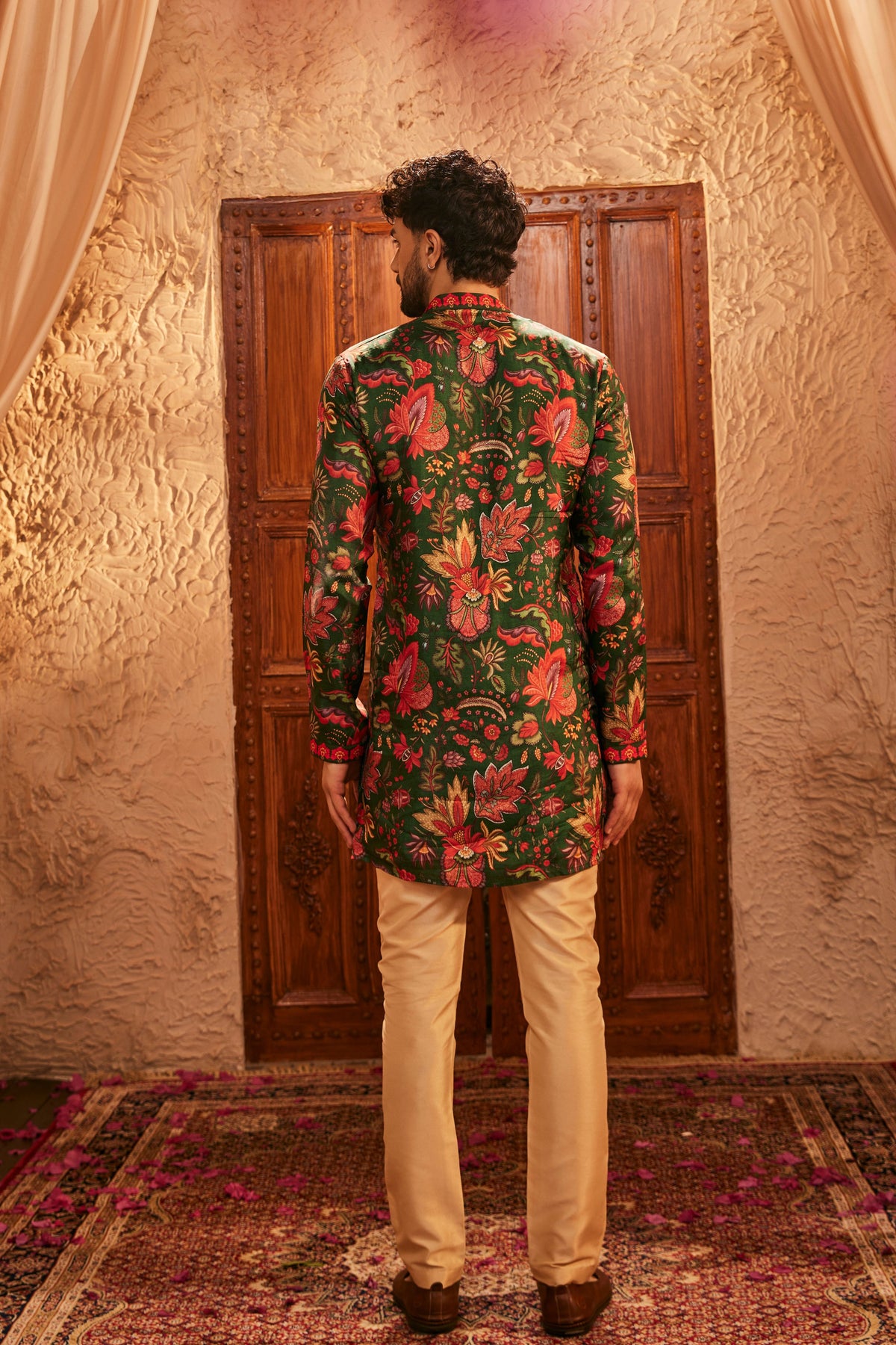 Evan Floral Green Mens Kurta