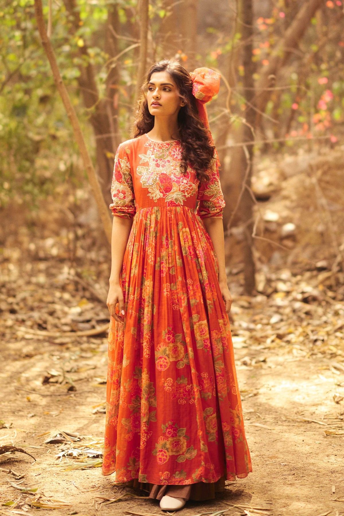 Red Orange Anarkali Set