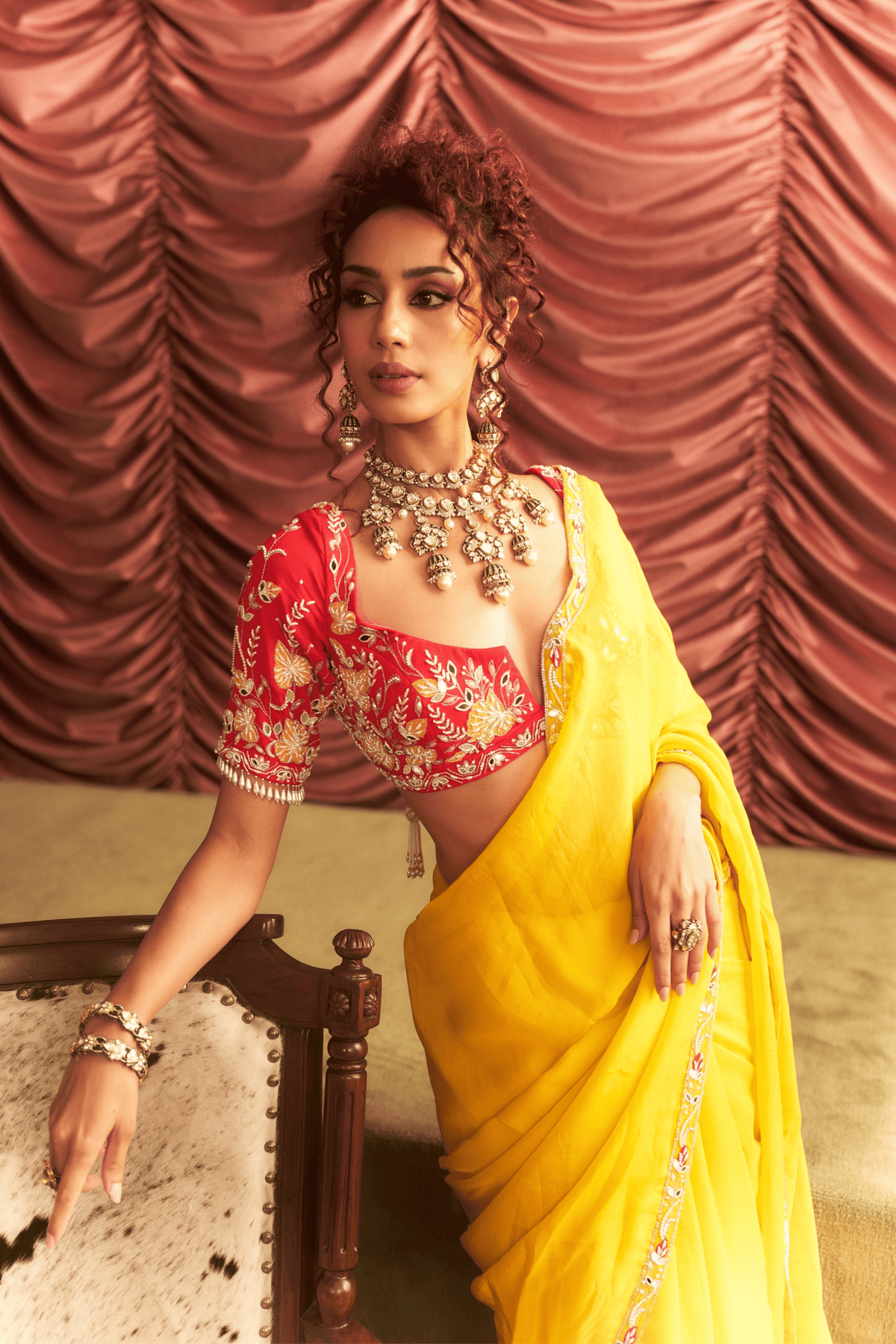 Seema Thukral Yellow Saree Choli Set Elahe