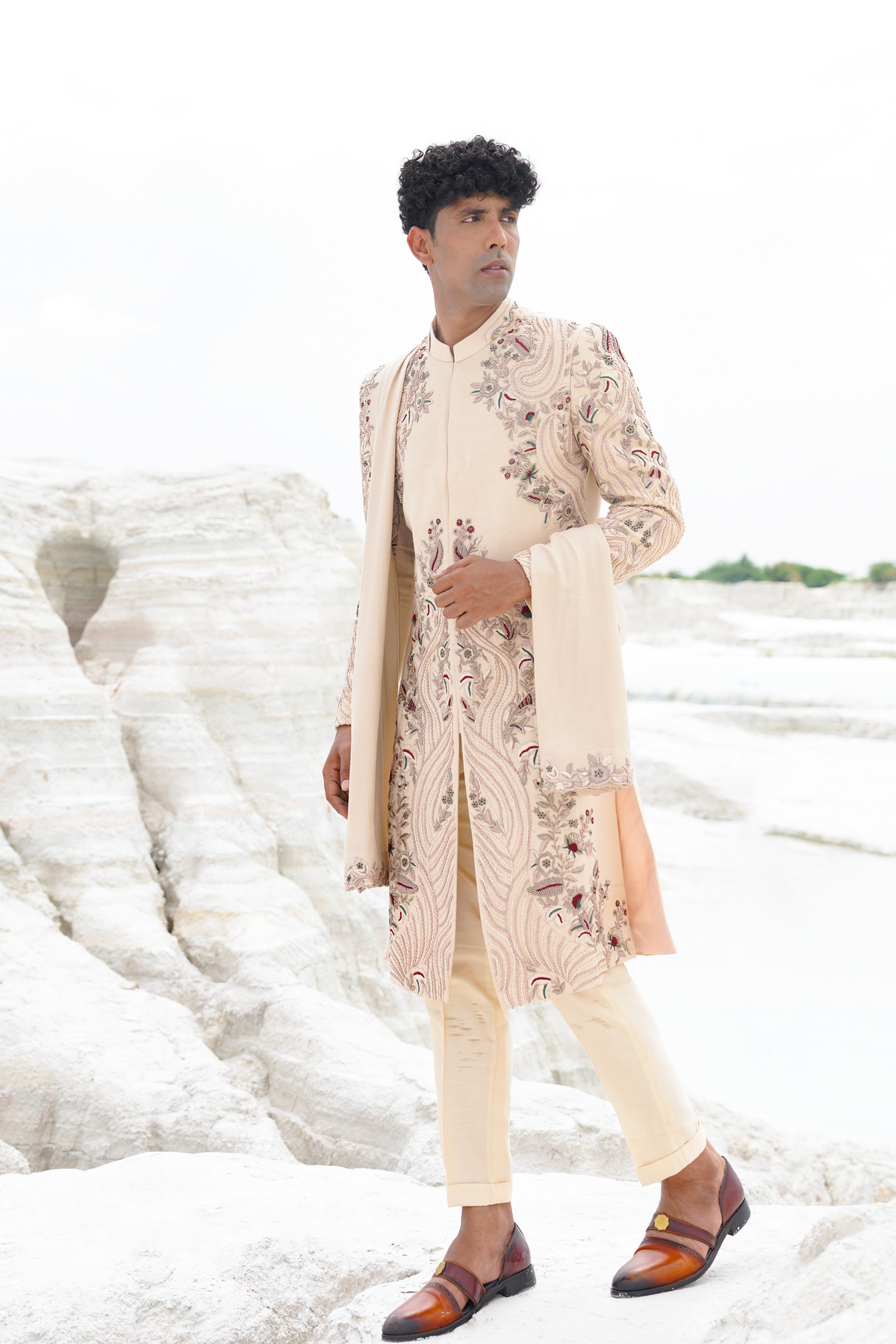 Cream Sherwani Set