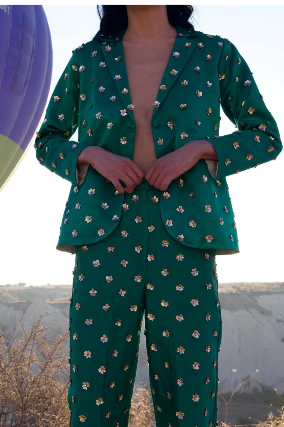 3d Embroidered Blazer With Pants
