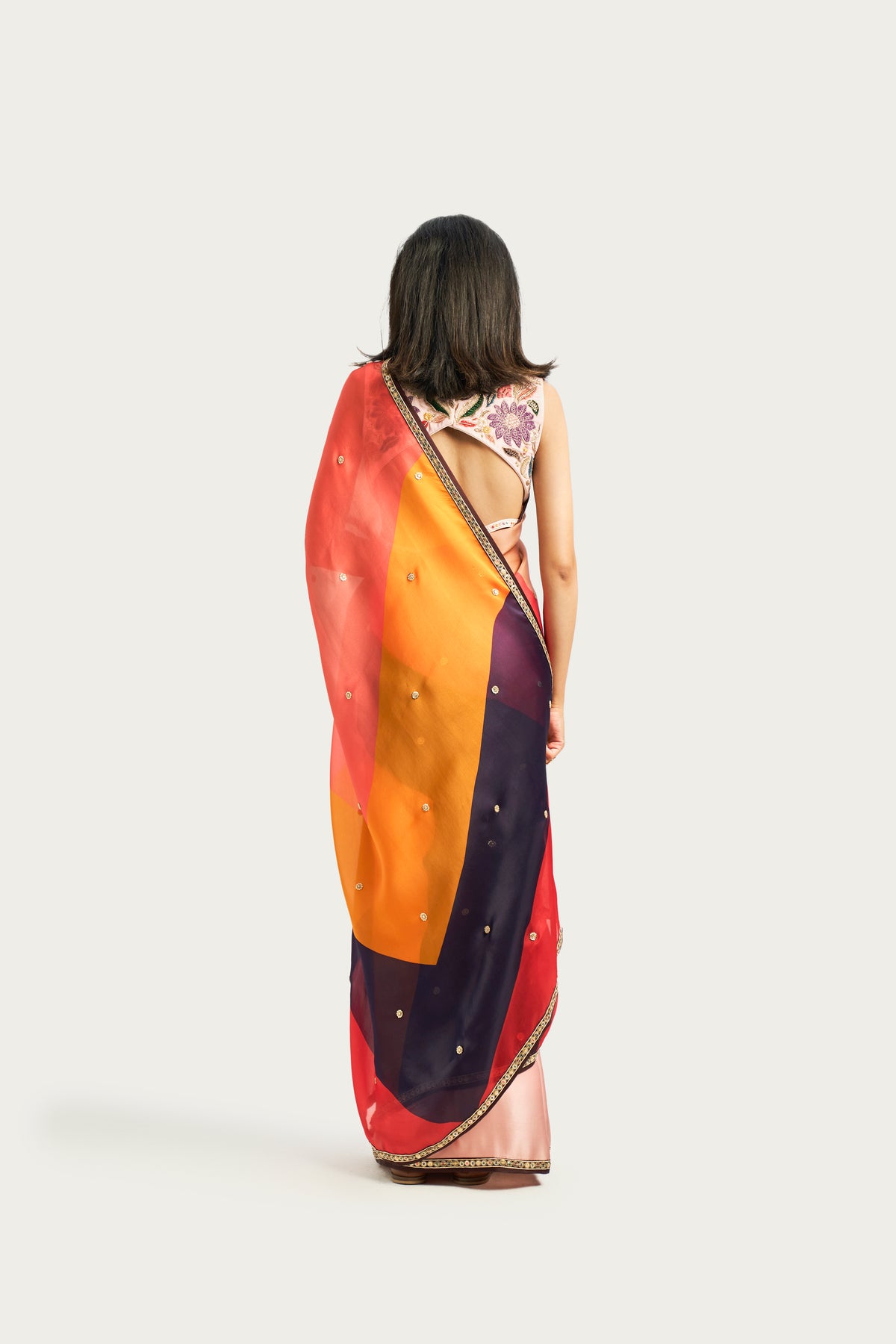 Chevron embroidered saree