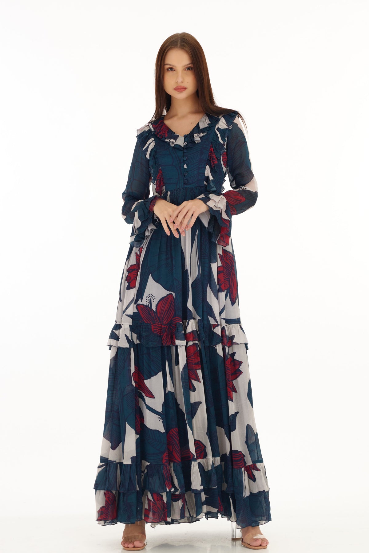 Blue and White Long Dress
