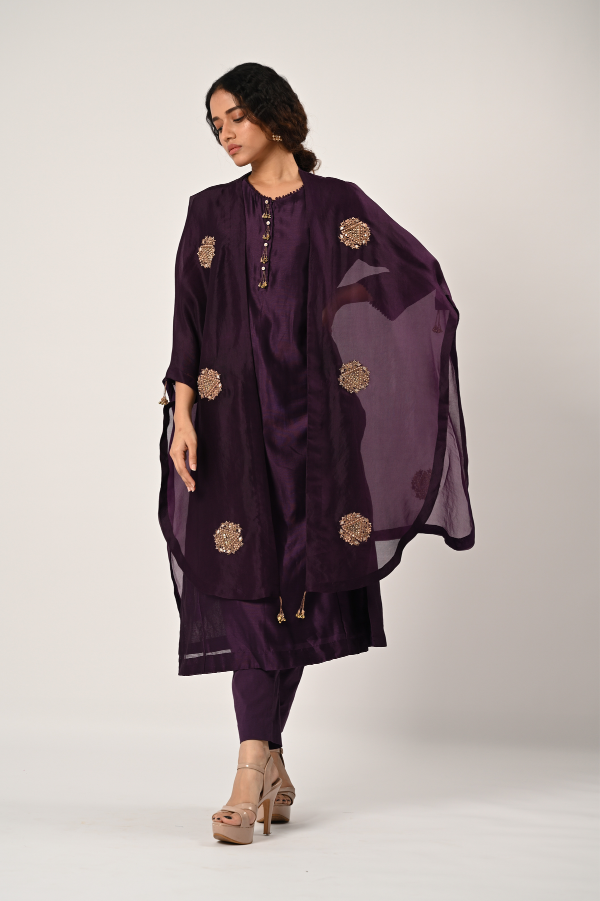 Dark Purple Kurta With Cape