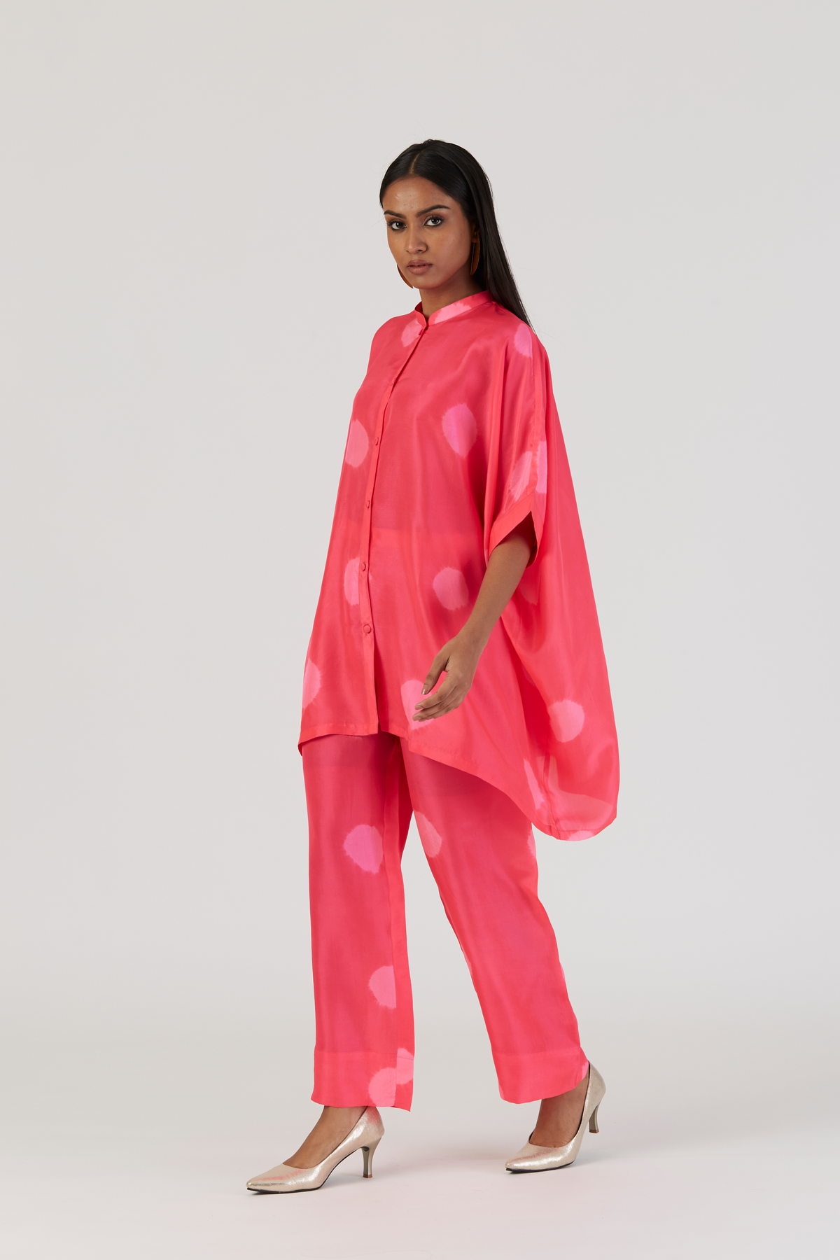 Coral Tie-Dye Silk Kaftan Set