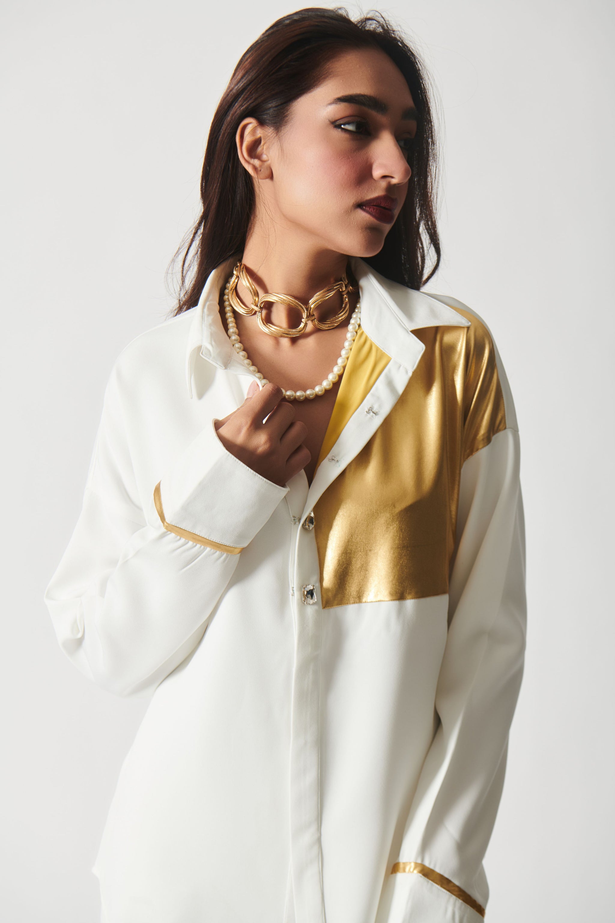 Alan - Luxe Gold and White Pant - Elahe Alan - Luxe Gold and White Pant - Elahe