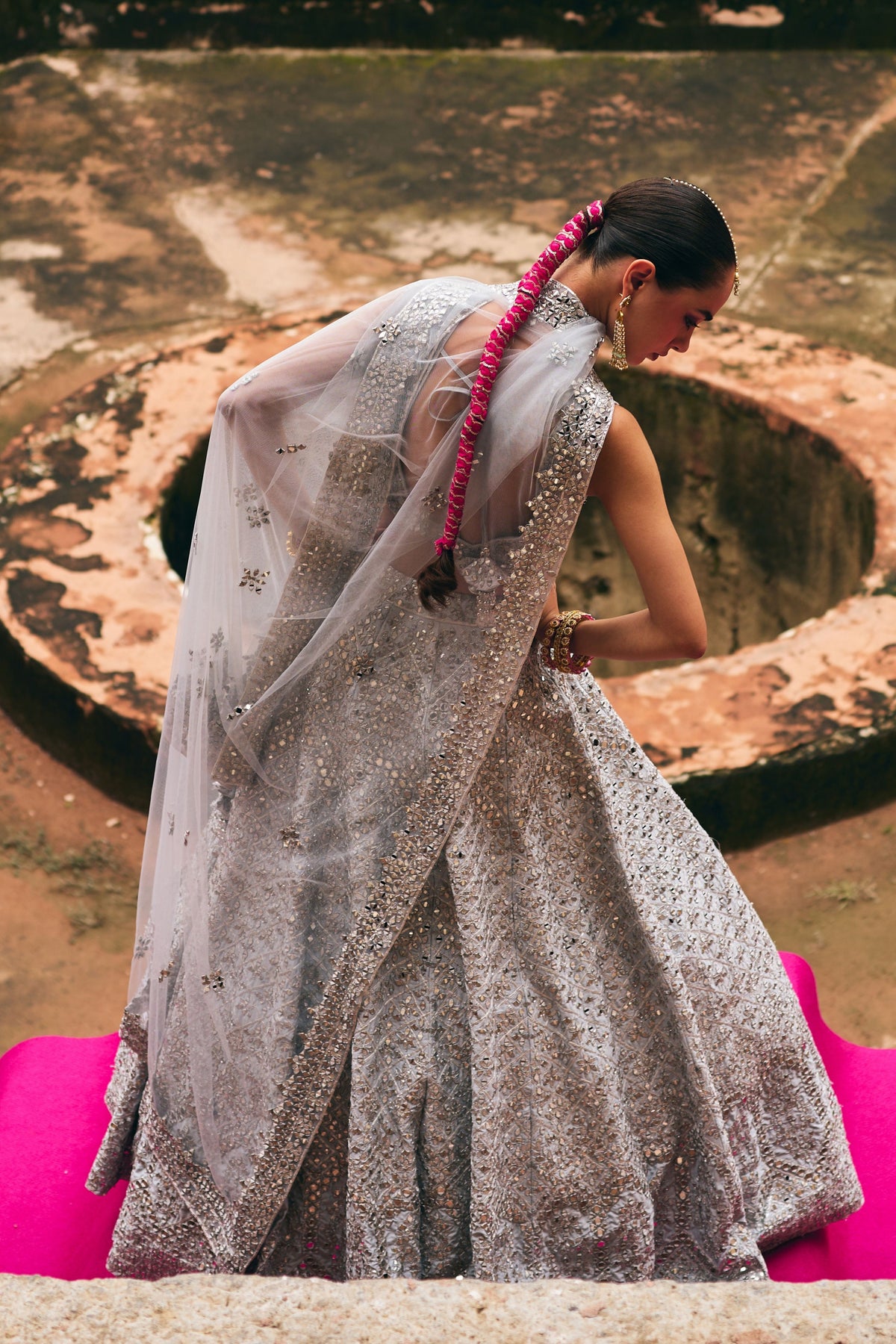 Ice Grey Raw Silk Lehenga Set