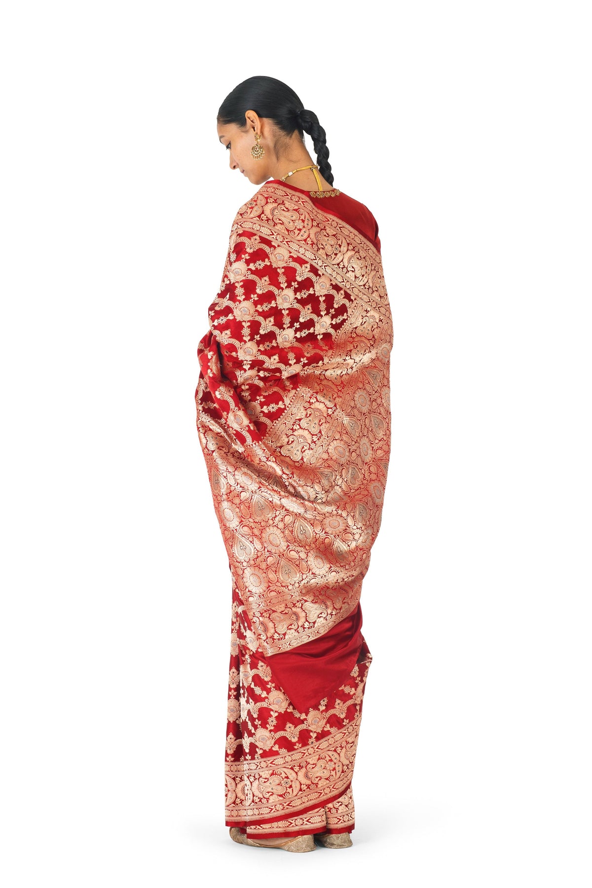 Zuari Silk Brocade Saree In Red