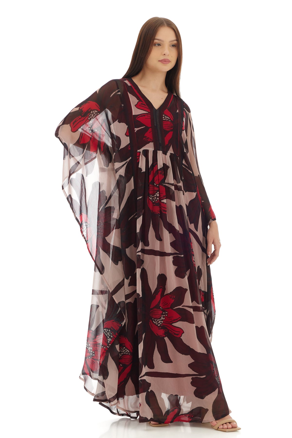 Beige and Brown Floral Kaftan