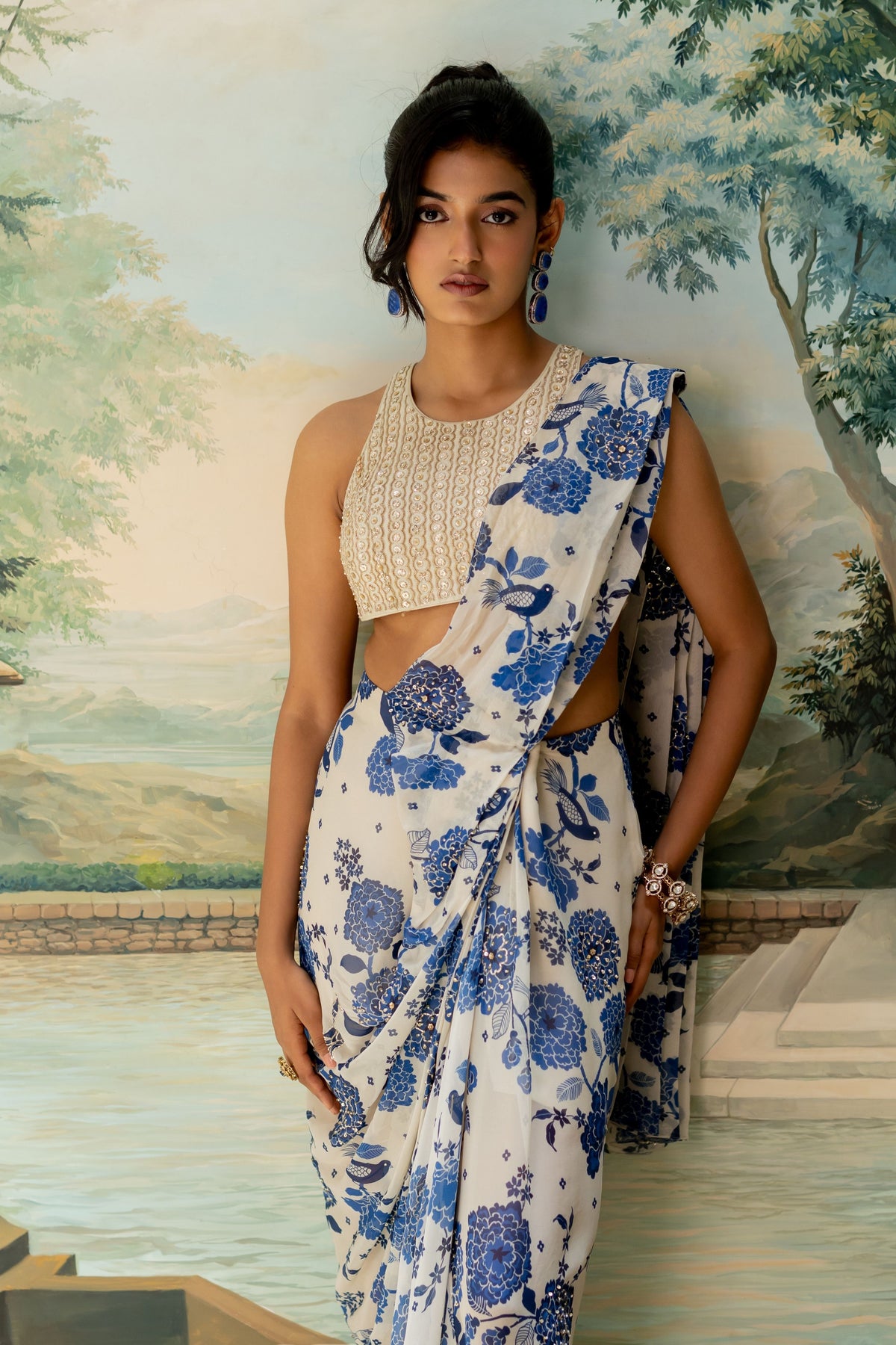 Ivory Emily Drape Saree Set