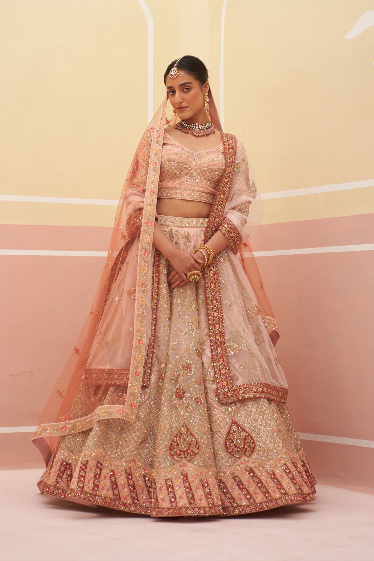 Peach Organza Lehenga Set