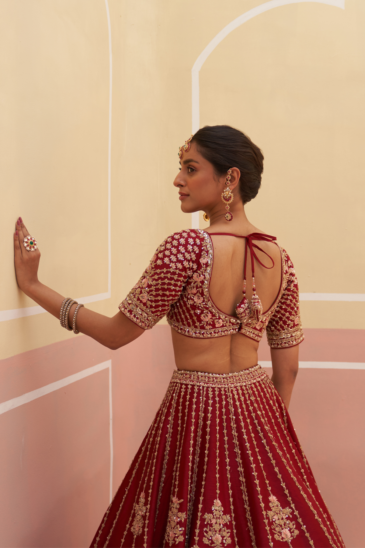Maroon Raw Silk Lehenga Set
