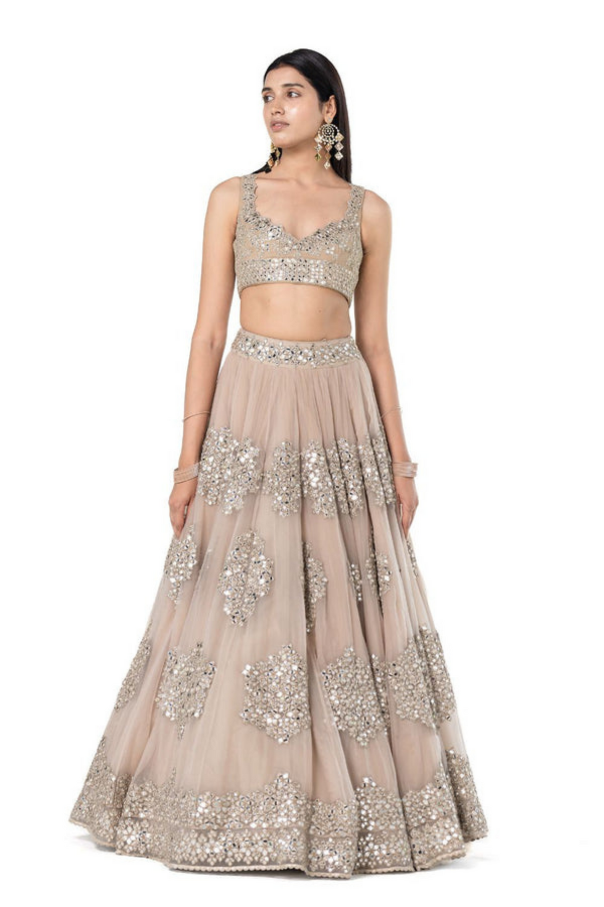 Organza Lehenga Set in Moon Grey Shade