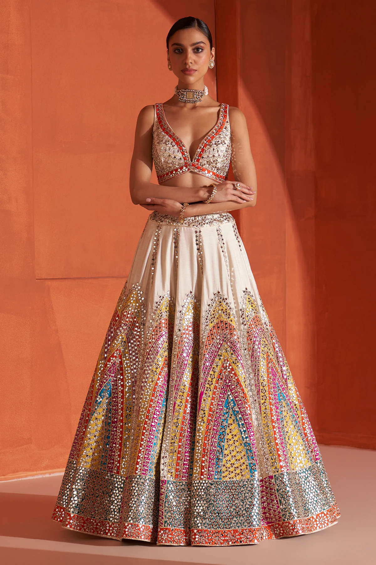 Ivory Raw Silk Lehenga Set