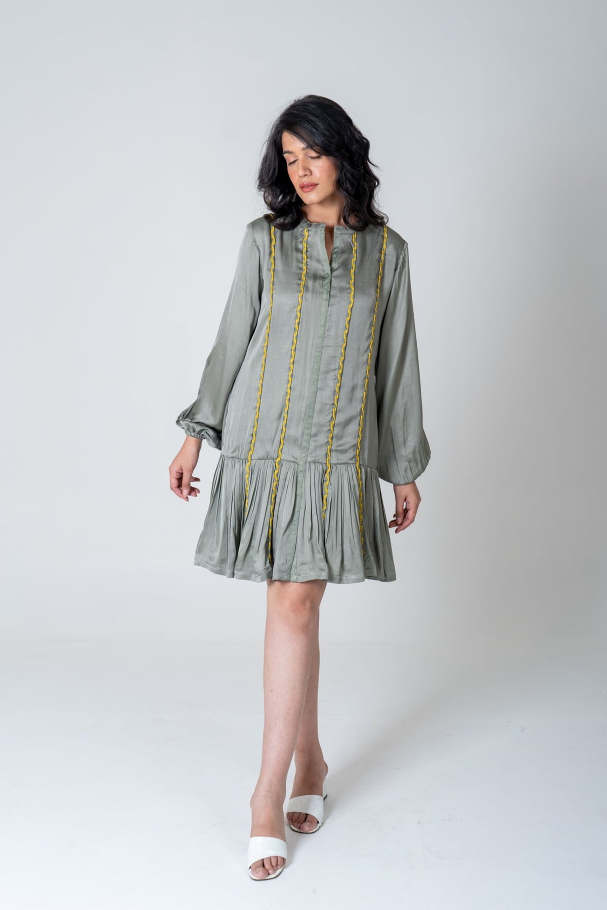 Green-yellow Short Gather Dress