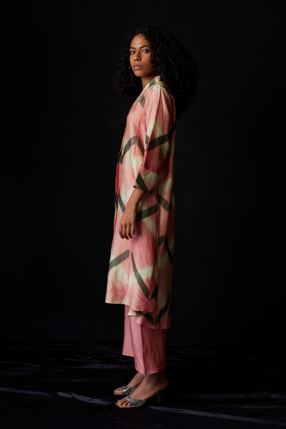 Light Pink Tie-Dye Silk Shirt Set