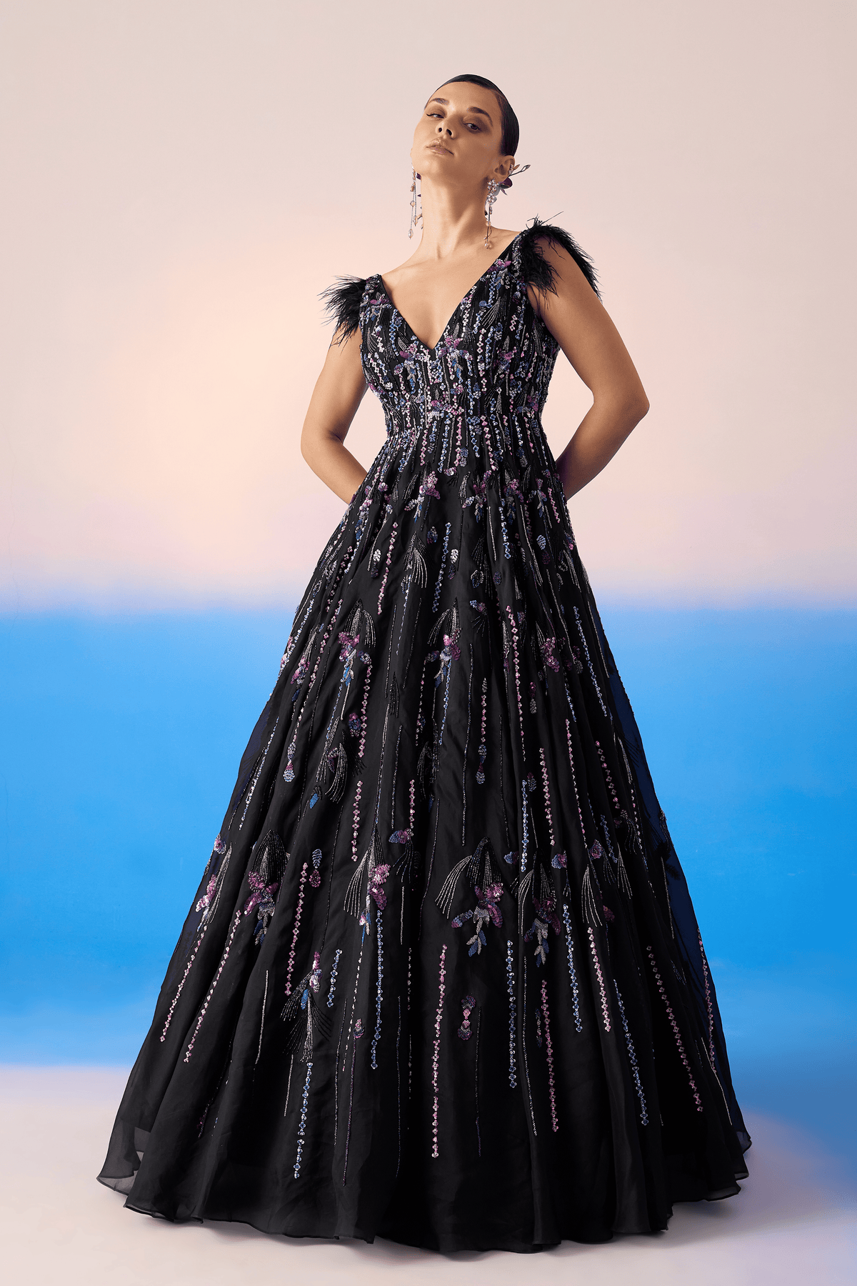Black Embroidered  Gown