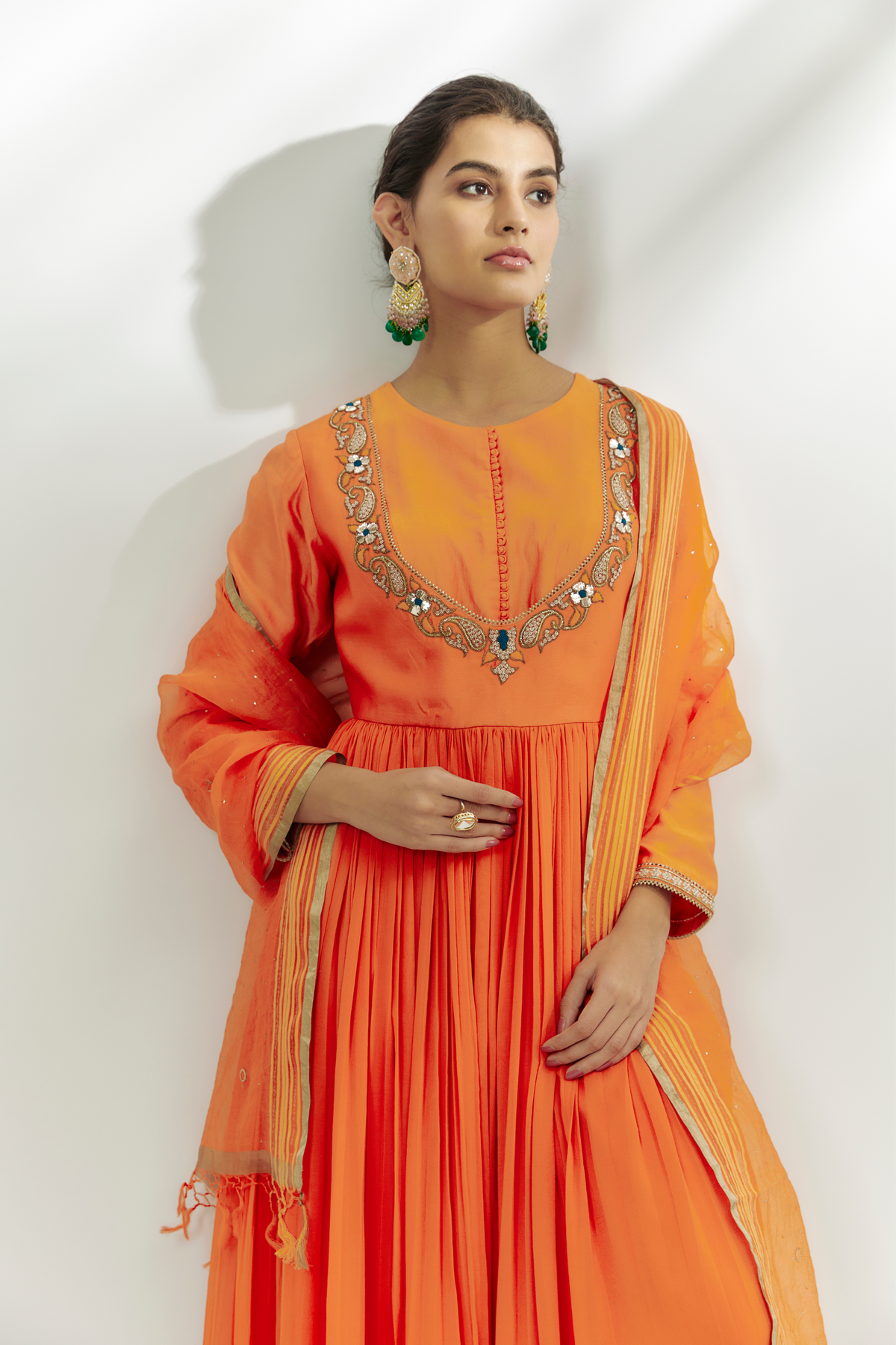 Orange Embroidered Anarkali Set
