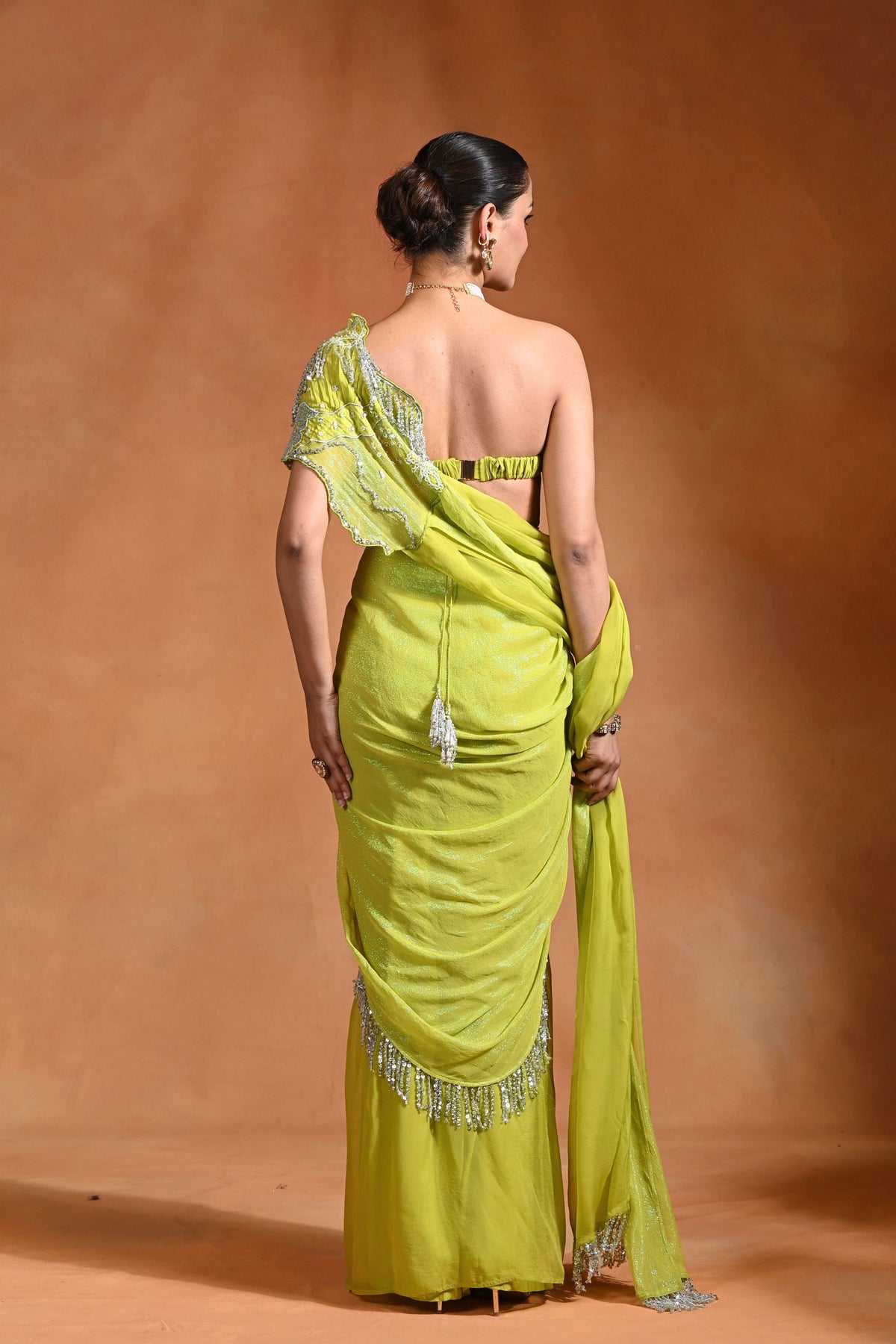 Lime Mirage Draped Saree