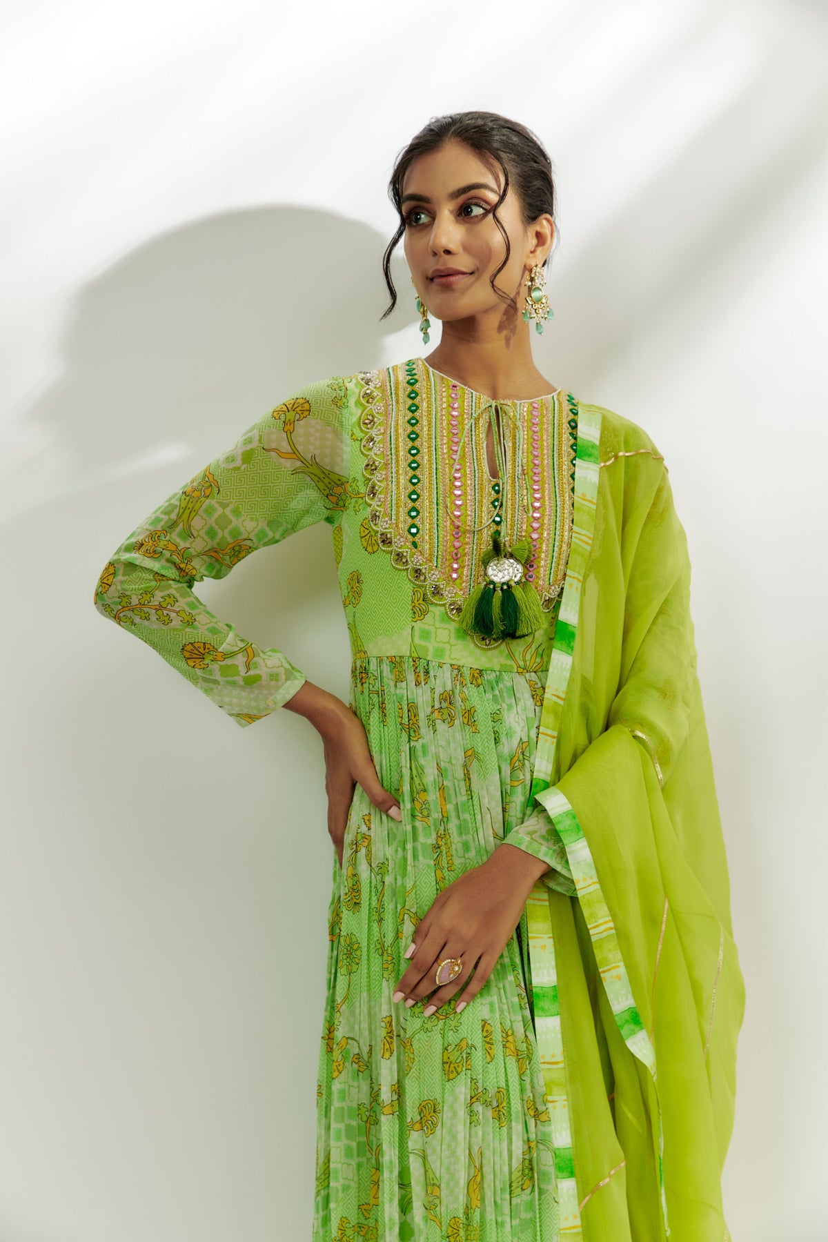Lime Green Embroidered Anarkali Set