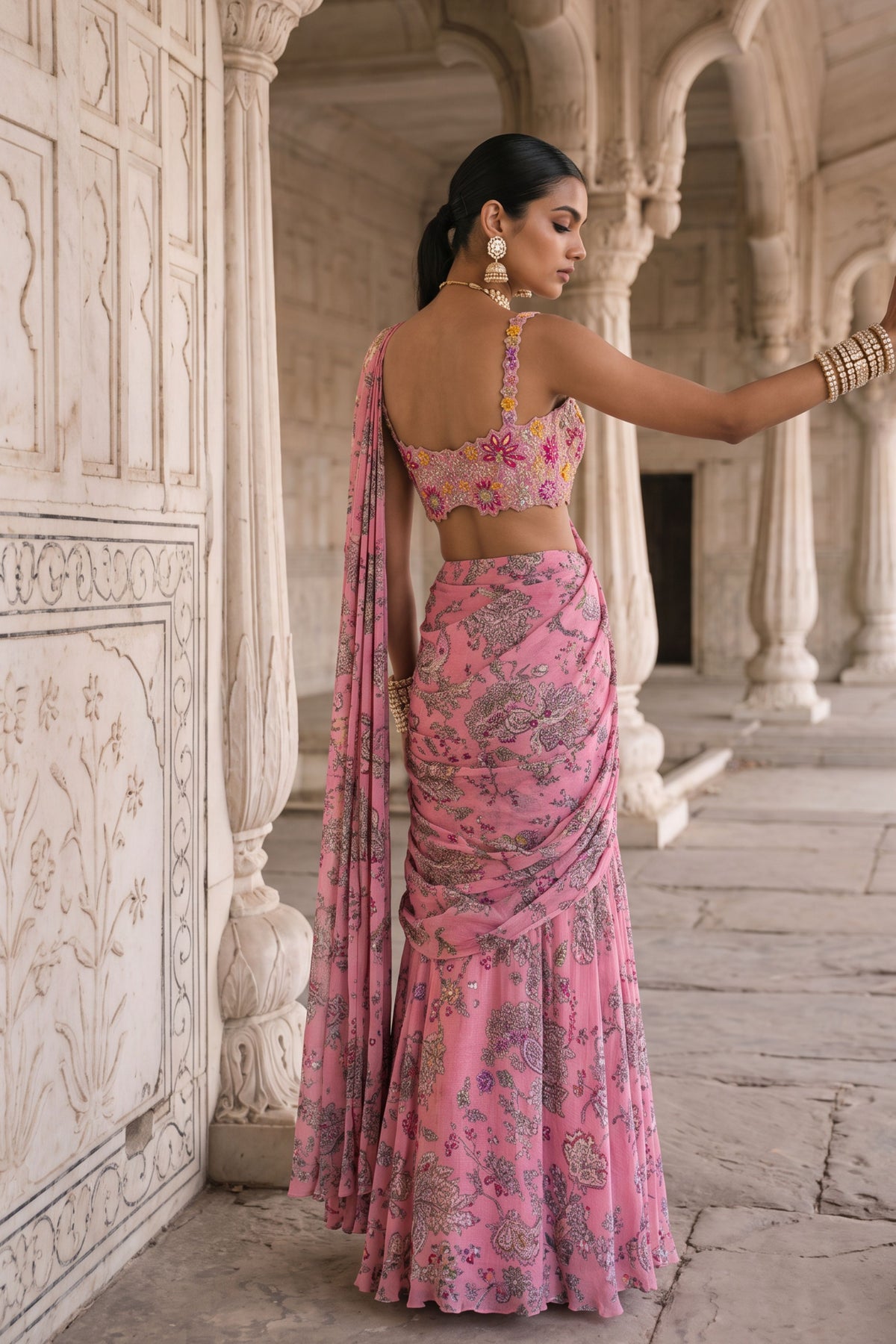 Rani Kalash Draped Saree Set