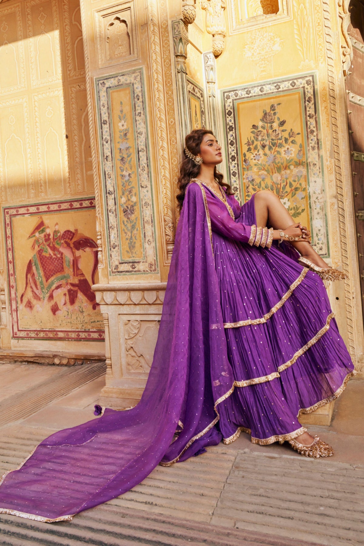 Imperial Purple Tiered Angrakha Set