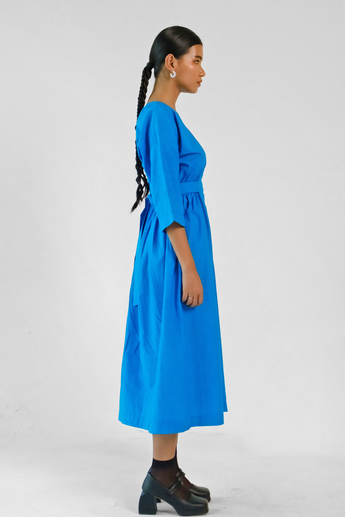 Blue Cotton Belt Dress