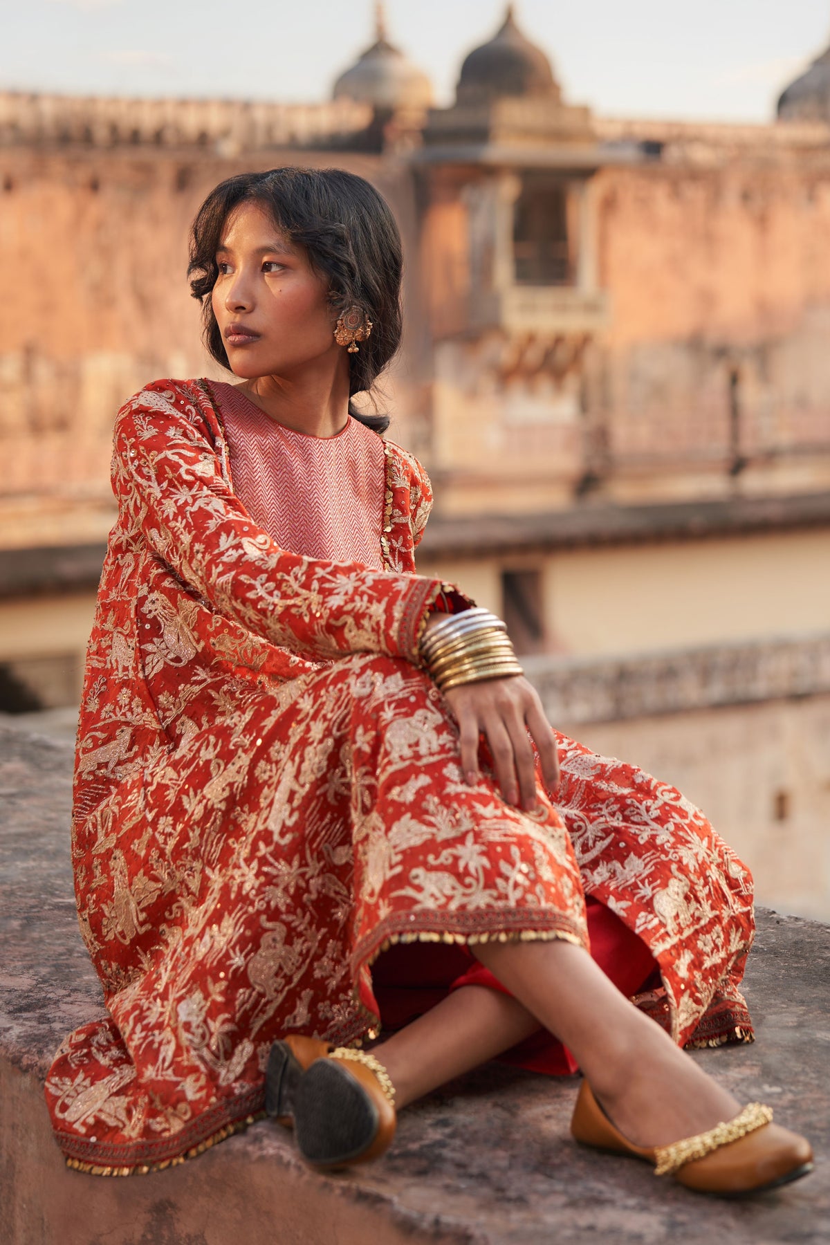 Red Embroidery Kurta