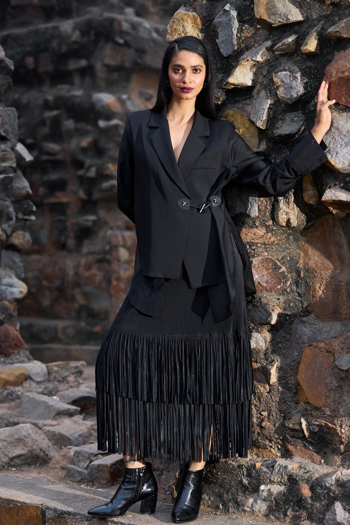 Black Side-tie Blazer Shirt