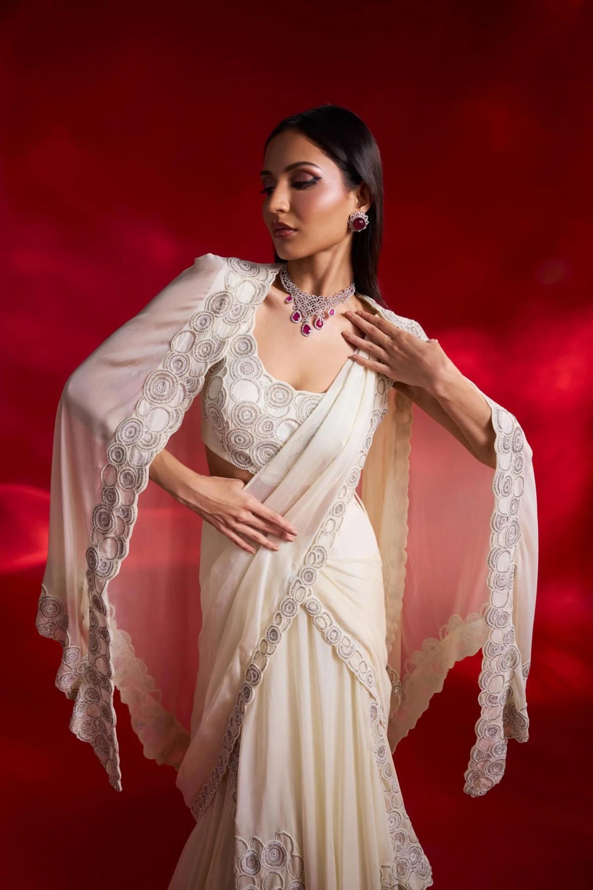 Violette Organza Saree with Cape