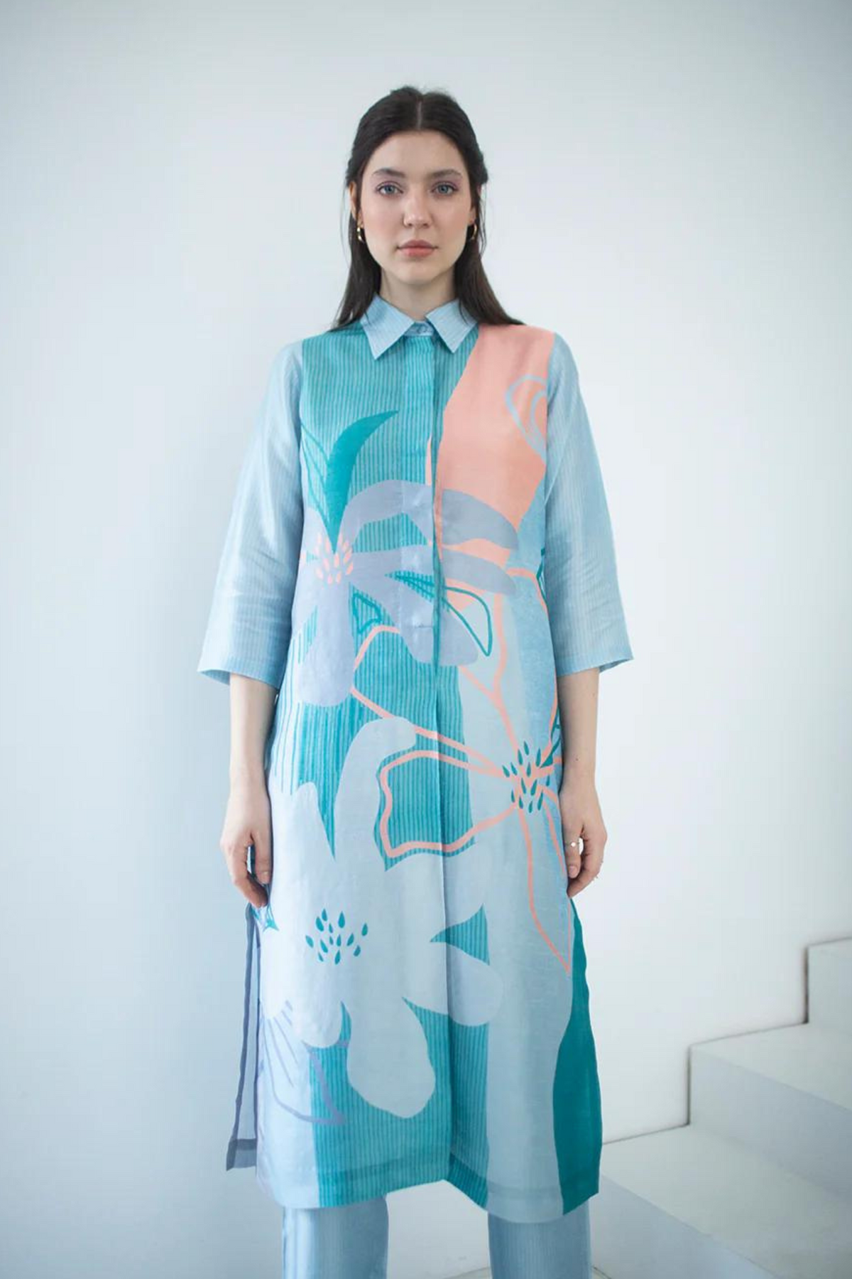 Blue Abstract Geometric  Tunics Set