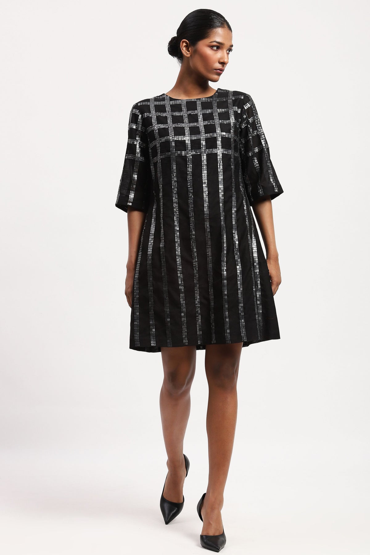 Sequin Windowpane Embellished Dress