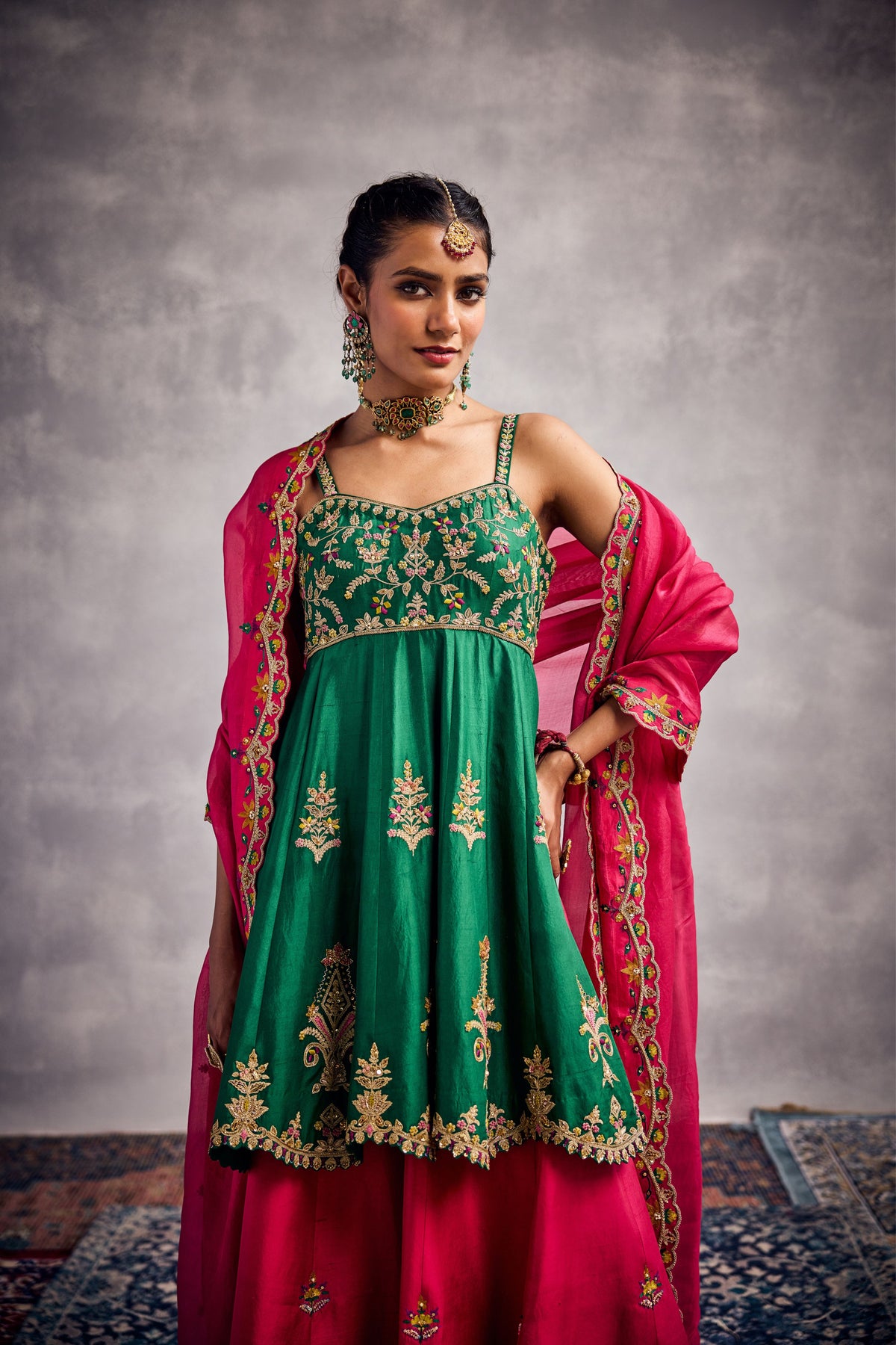 Green and Raspberry Sharara Set