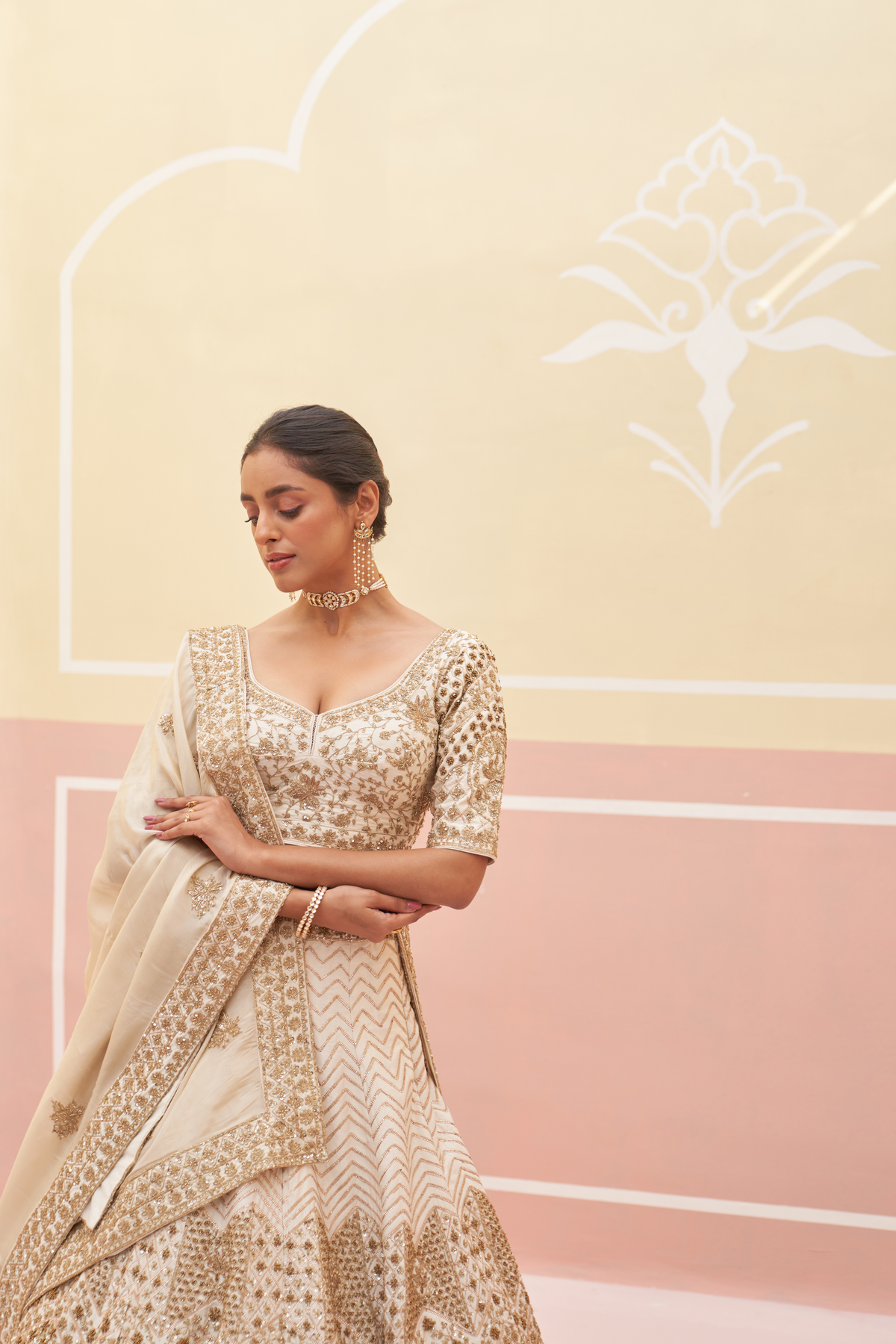 Ivory Raw Silk Lehenga Set