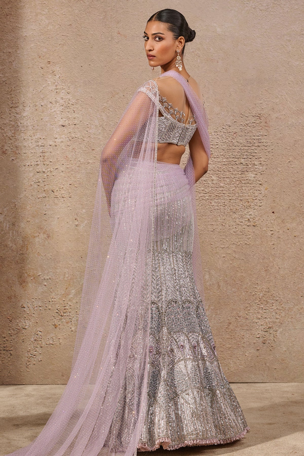 Silver Embroidered Fishtail Skirt Set