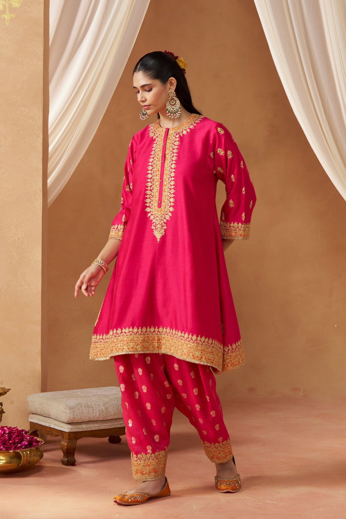 Zeenal Hot Pink A-Line Set