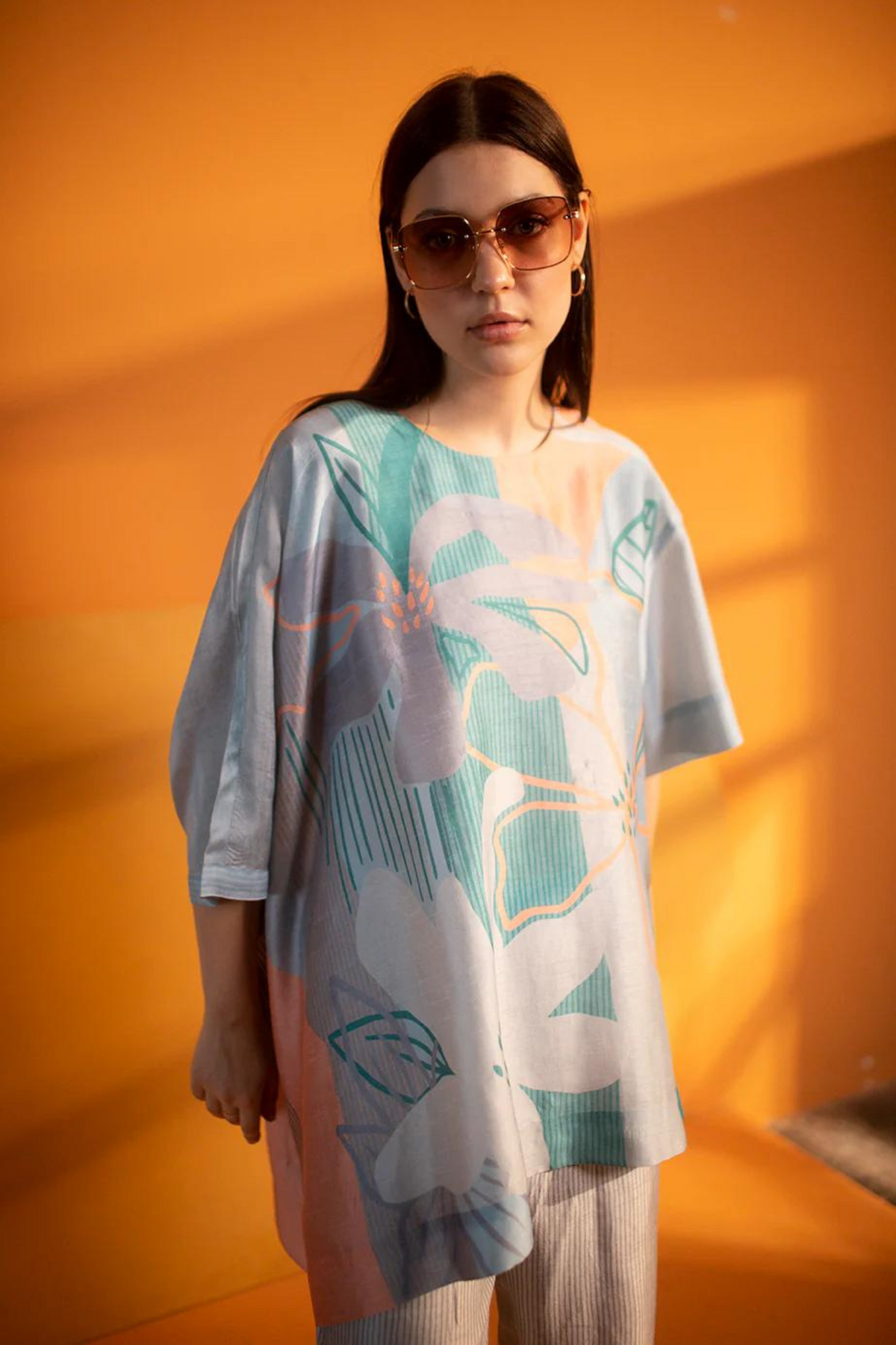 Blue Abstract Geometric Tunics Set