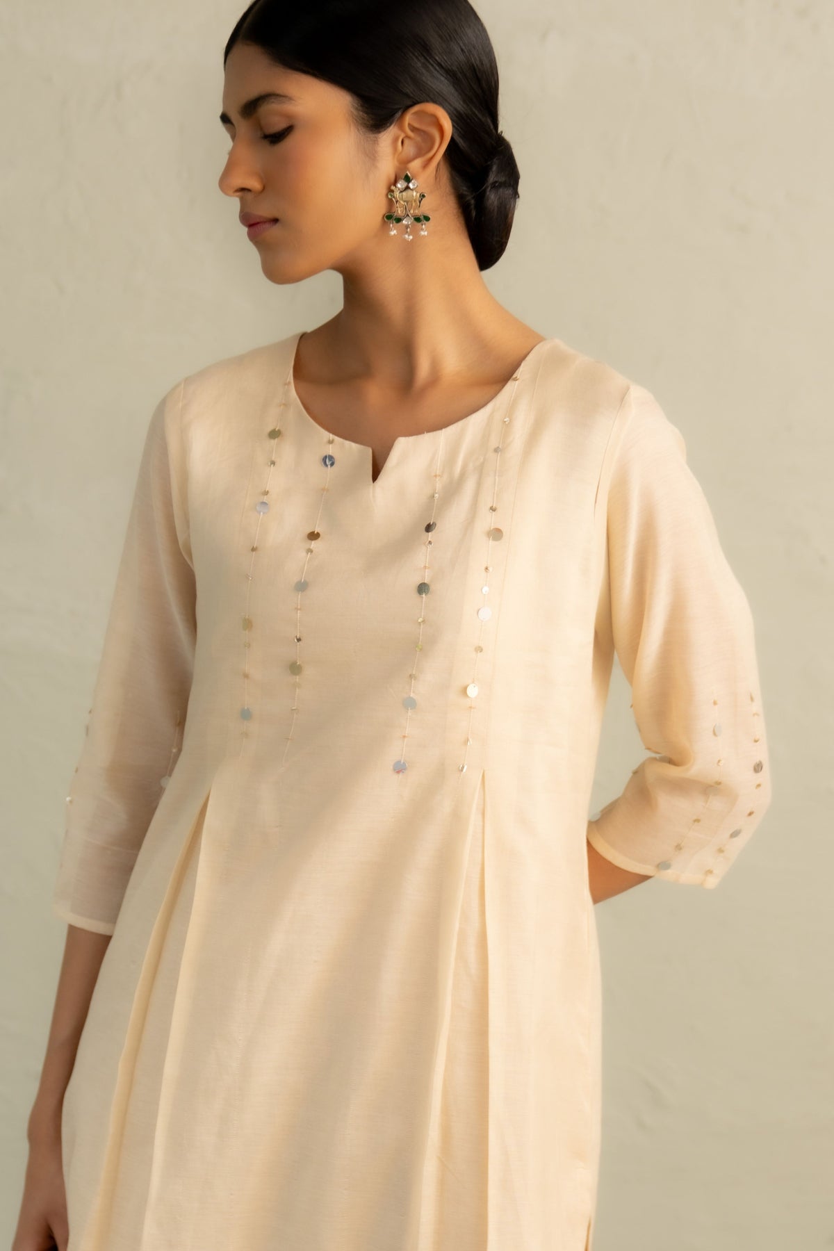 Beige Pleated Kurta Set