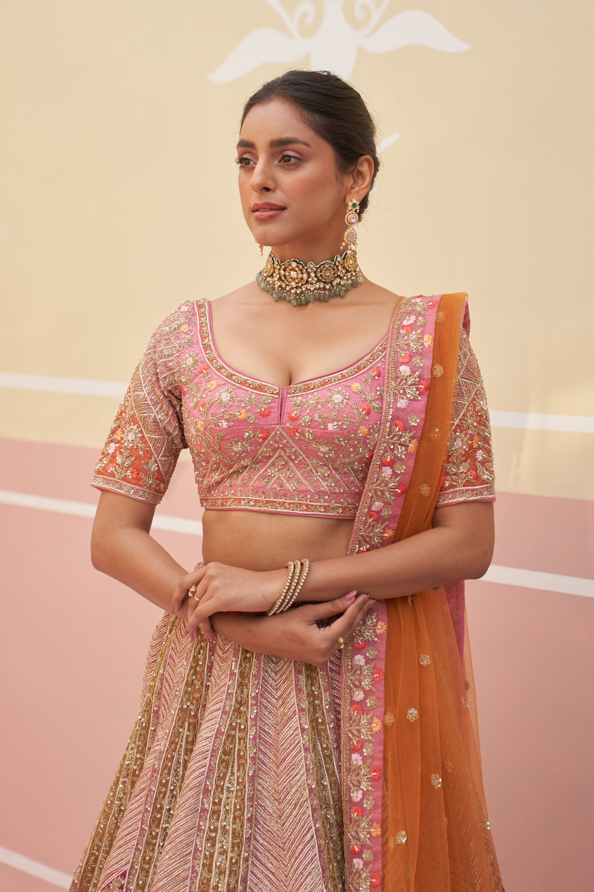 Pink Organza Lehenga Set