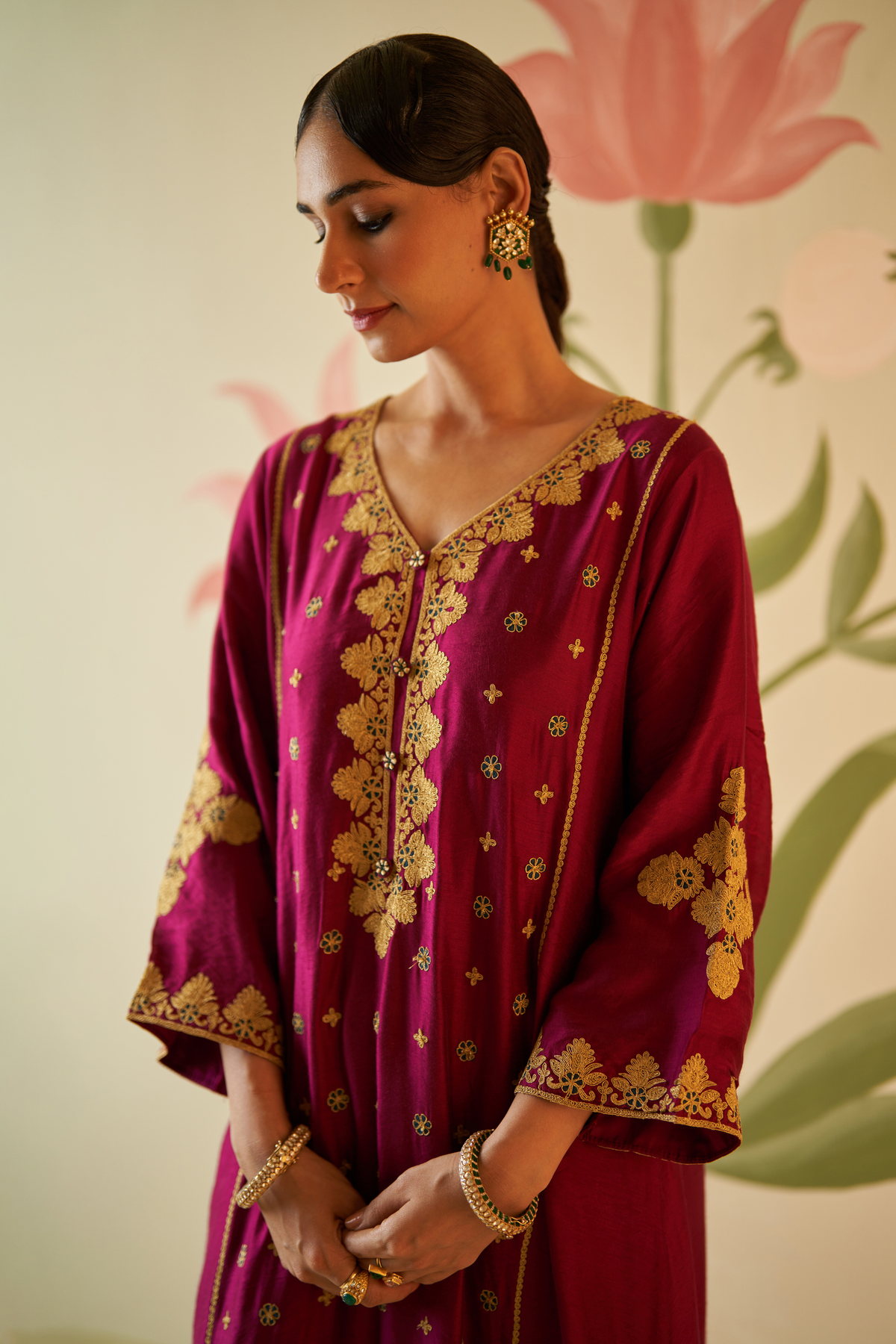 Wine Chanderi Silk Choga Set
